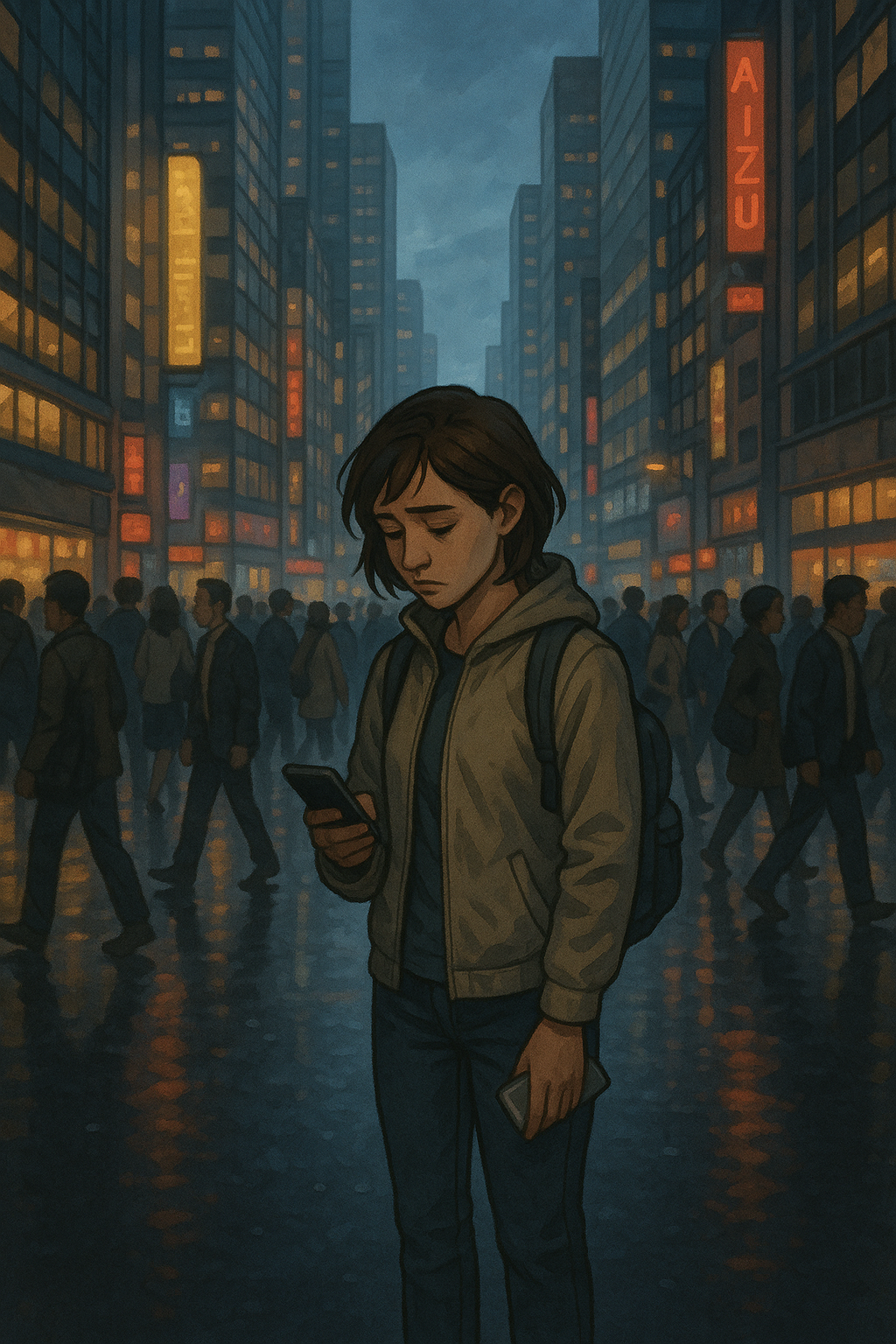 Person looking lost and alone in a busy city center
